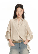 Sheer Ruched-Sleeve Shirt