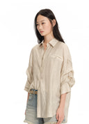 Sheer Ruched-Sleeve Shirt
