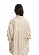 Sheer Ruched-Sleeve Shirt