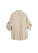 Sheer Ruched-Sleeve Shirt