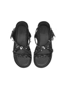 Black handwoven leather flats