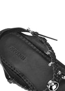 Black handwoven leather flats