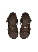 Brown handwoven leather flats