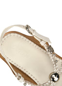 White handwoven leather flats