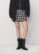 Grey Black Large Plaid Cuff Pocket Mini Skirt