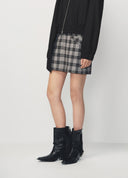 Grey Black Large Plaid Cuff Pocket Mini Skirt