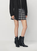 Grey Black Large Plaid Cuff Pocket Mini Skirt
