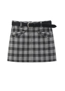 Grey Black Large Plaid Cuff Pocket Mini Skirt