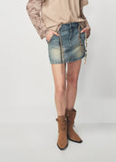 Blue Vintage Washed Denim Mini Skirt