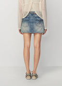 Blue Vintage Washed Denim Mini Skirt