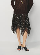Chocolate Brown Polka Dot Asymmetric Skirt