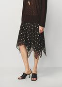 Jupe asymétrique à pois marron chocolat