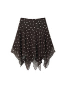 Chocolate Brown Polka Dot Asymmetric Skirt
