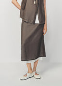 Intellectual Brown Coffee Double Layer Raw Edge Skirt