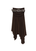 Brown Ruched Waist Asymmetric Skirt