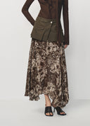 Army Green Boho Print Skirt