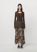 Army Green Boho Print Skirt