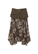 Army Green Boho Print Skirt