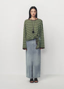 Light Blue Front Slit Denim Maxi Skirt