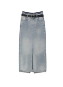 Light Blue Front Slit Denim Maxi Skirt