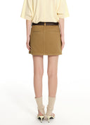 Distressed washed utility denim mini skirt