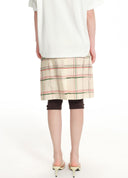 Vintage Contrast Check Straight Skirt