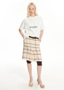 Vintage Contrast Check Straight Skirt