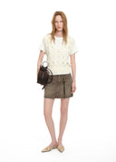 Beaded Fringe Denim Mini Skirt