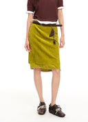Green Velvet Lace-Trim Mini Skirt