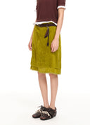 Green Velvet Lace-Trim Mini Skirt