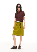 Green Velvet Lace-Trim Mini Skirt