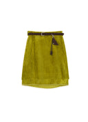 Green Velvet Lace-Trim Mini Skirt