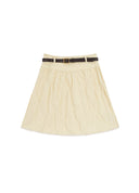 Pale Yellow Pleated Lace-Trim Skirt
