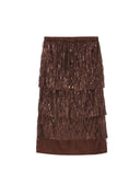 Brown Tiered Sequin Fringe Skirt