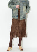 Brown Tiered Fringe Skirt