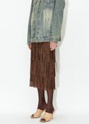 Brown Tiered Fringe Skirt