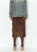 Brown Tiered Fringe Skirt