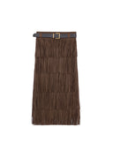 Brown Tiered Fringe Skirt