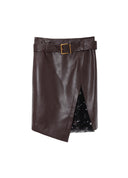 Sequin Lace Leather Skirt