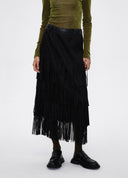 Fringed Pleated Maxi Skirt