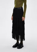 Fringed Pleated Maxi Skirt