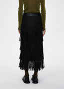 Fringed Pleated Maxi Skirt