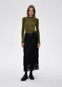 Fringed Pleated Maxi Skirt