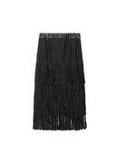 Fringed Pleated Maxi Skirt