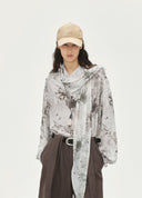 Necklace-Decorated Scarf Print Top