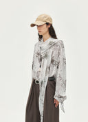 Necklace-Decorated Scarf Print Top