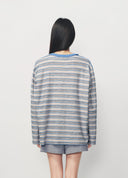 Brown Striped Knit-Collar Short-Sleeve T-Shirt