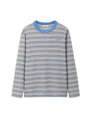 Brown Striped Knit-Collar Short-Sleeve T-Shirt