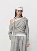 Tie Neck Buttoned Batwing Sleeve T Shirt