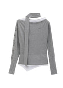 Tie Neck Buttoned Batwing Sleeve T Shirt